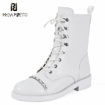 

Prova Perfetto Metal Decoration Solid Color Boots Women Low Heel Cross-tied High Quality Sexy Zapatillas Mujer Plus Size 34 - 43