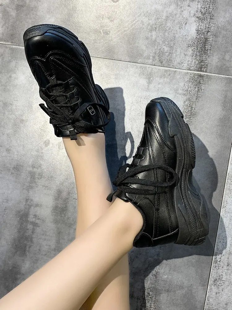 Mhysa/ г. Осенние женские кроссовки, модные кроссовки на платформе со шнуровкой, женская повседневная обувь на массивном каблуке женская кожаная обувь Chaussure Femme