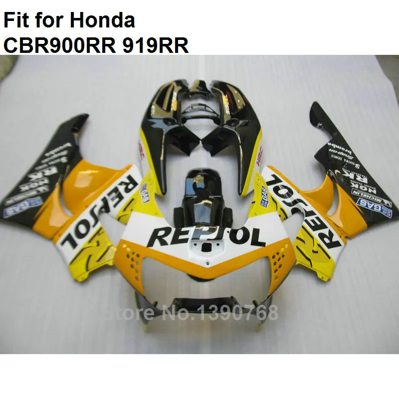 Кузов Обтекатели для Honda CBR900RR 919 1998 1999 желто черный обтекатель комплект CBR 919RR 98 99