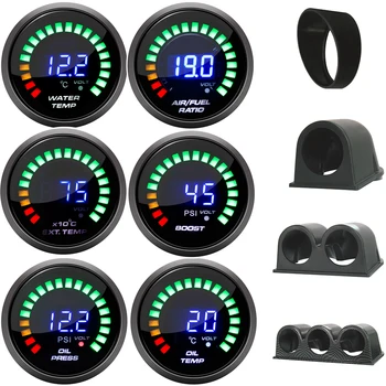 

52MM Digital LED Tachometer RPM Turbo Boost BAR PSI Vacuum Water Temp Oil Temp Gauge Sensor Voltmeter Air/fuel Ratio EGT Racing