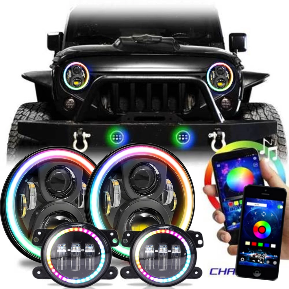 Светодиодная фара с 6 светодиодами 7 дюймов RGB гало 4 дюйма противотуманные фары