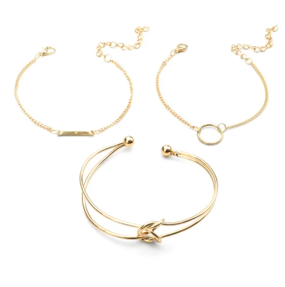 3 Pcs/set Punk Fashion Bracelet Simple Double Knot Alloy Chain Bangle Women Charm Bohemian Retro Jewelry Accessories