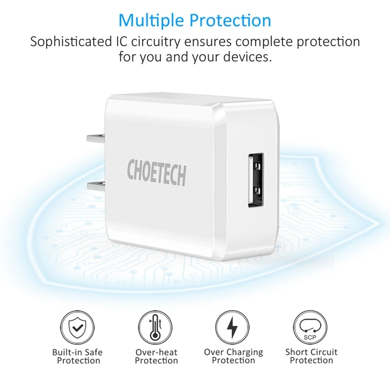 Choetech Usb Зарядное устройство 5V 2A дорожное настенное зарядное Зарядное устройство адаптер для телефона, планшета, защищенному перегреву Single-Порты и разъёмы зарядная головка