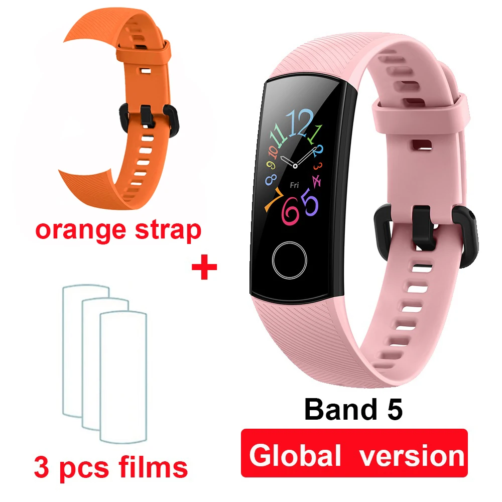 pink GL orange Huawei Honor Band 5/5i/4/4e/глобальной смарт-браслет крови кислородом Фитнес трекер монитор сердечного ритма 50 м Водонепроницаемый смарт-браслет - Цвет: pink GL orange