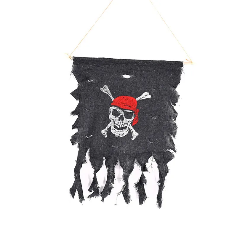 Halloween Pirate Flag Decorative Scene Layout Props Shabby Pirate Skull And Crossbones Flag Halloween Party zh1