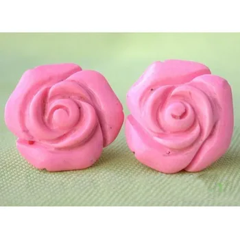 

Unique Pearls jewellery Store Huge 20mm Pink Flower Turquoise Earring Charming Women Gift Jewelry Fast Shipping