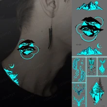 

Luminous Stickers Neck Tattoo Temporary Glitter Tattoo Kids Mountain Moon Tree Forest Sun Linear Small Mini Tato Green Blue Glow