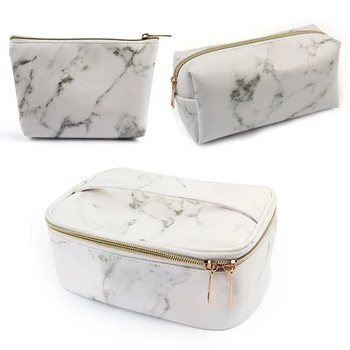 

3 pcs/set PU Leather Marble Pattern Makeup Bag Waterproof Toiletry Bag Travel Bag Cosmetic Bag Makeup Brushes Organizer Bag