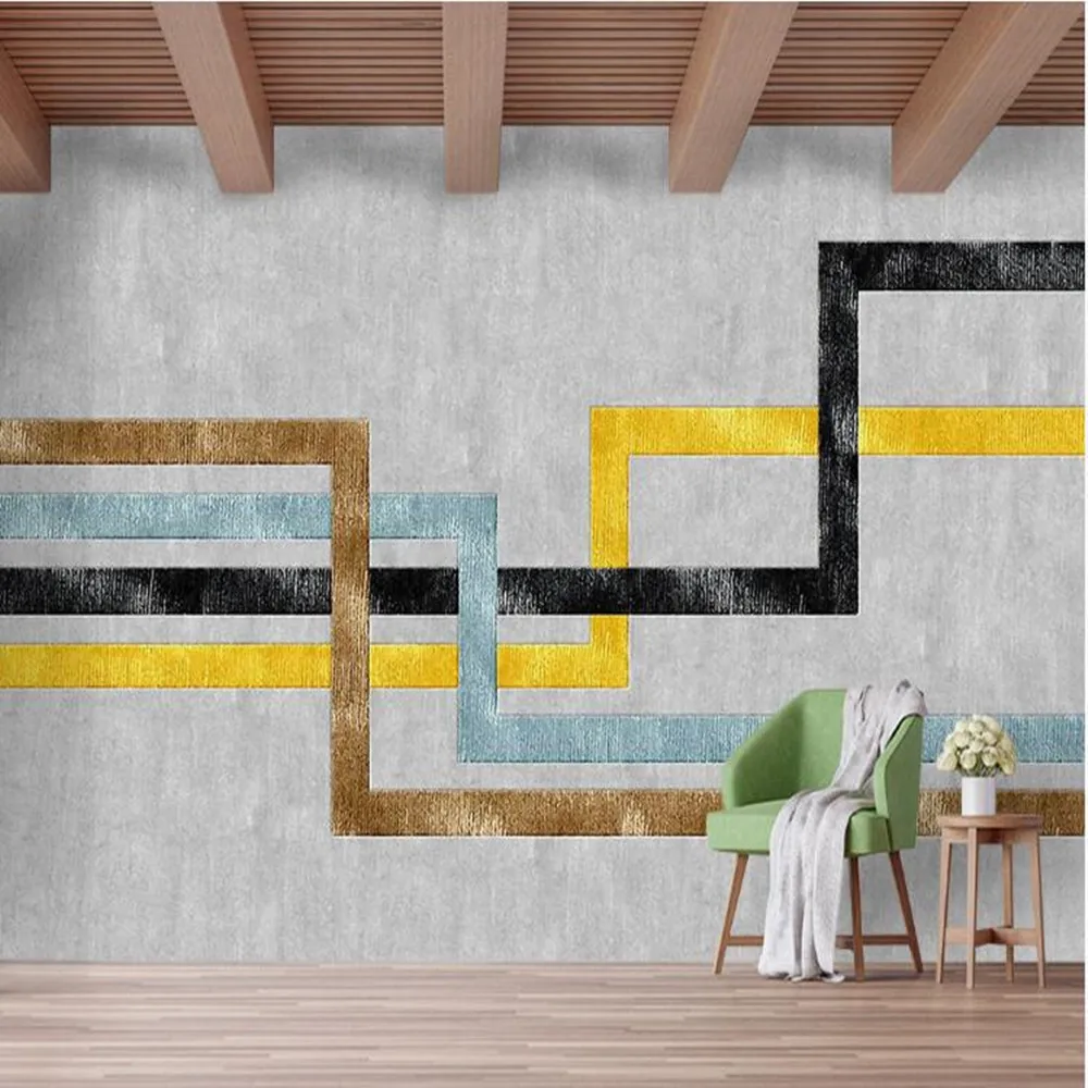 Milofi custom 3D modern geometric square line large TV bedroom background wallpaper mural | Обустройство дома