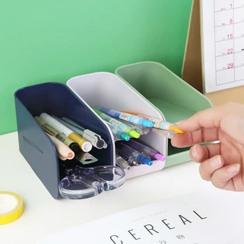 

Fashionable INS wind magnetic double-layer desktop pen holder storage box creative office pen box simple stationery finishing