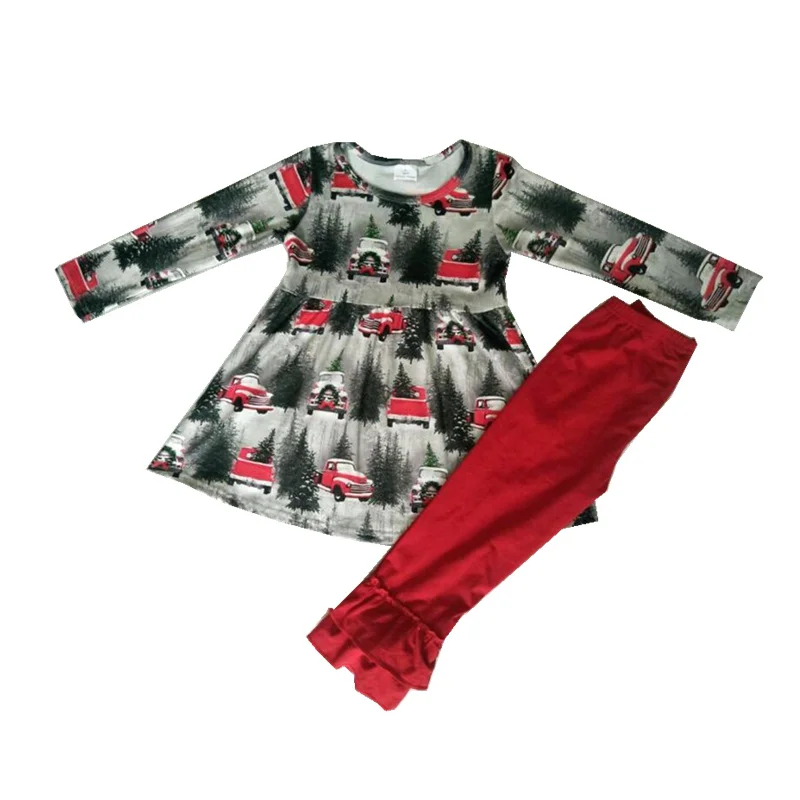 

Hot Sale New Fall/winter baby girls kids wear boutique outfits Christmas 2pcs milk silk ruffle pant boutique children clothing