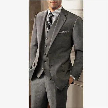 

New Classic Men’s Suit Smolking Noivo Terno Slim Fit Easculino Evening Suits For Men Grey Simple groomsmen Business casual tuxed