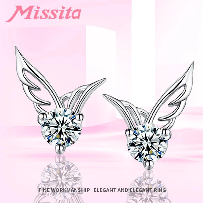 MISSITA новые модные блестящие серьги-гвоздики с крыльями ангела модные ювелирные изделия Свадебные серьги для женщин серебряные ювелирные изделия Новые
