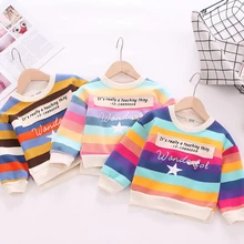 Детский свитер радужных цветов; сезон осень-зима; вельветовые утепленные новые модели в Корейском стиле с длинными рукавами и креативным рисунком