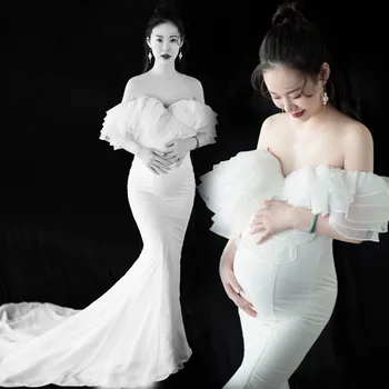 

Pregnancy Long Dresses White Maternity Dress Sexy Photography Props Wrap Chest Mermaid Formal Party Wedding Pregnancy Clothes