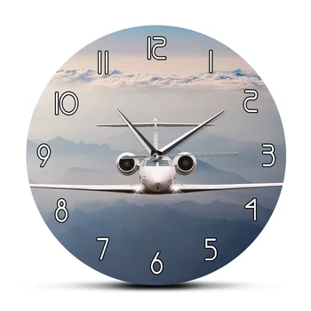 

Airplane Fly Over Clouds Modern Decorative Wall Clock Alps Mountain On Sunset Aircraft Jet Air Plane Cockpit Aviation Wall Clock