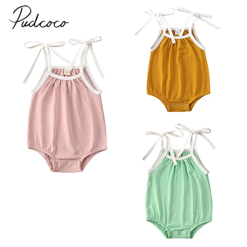 

2020 Baby Summer Clothing Toddler Baby Girl Kid Clothes Sling Romper Jumpsuit Strap Solid Sunsuit Outfit Tops 0-24M