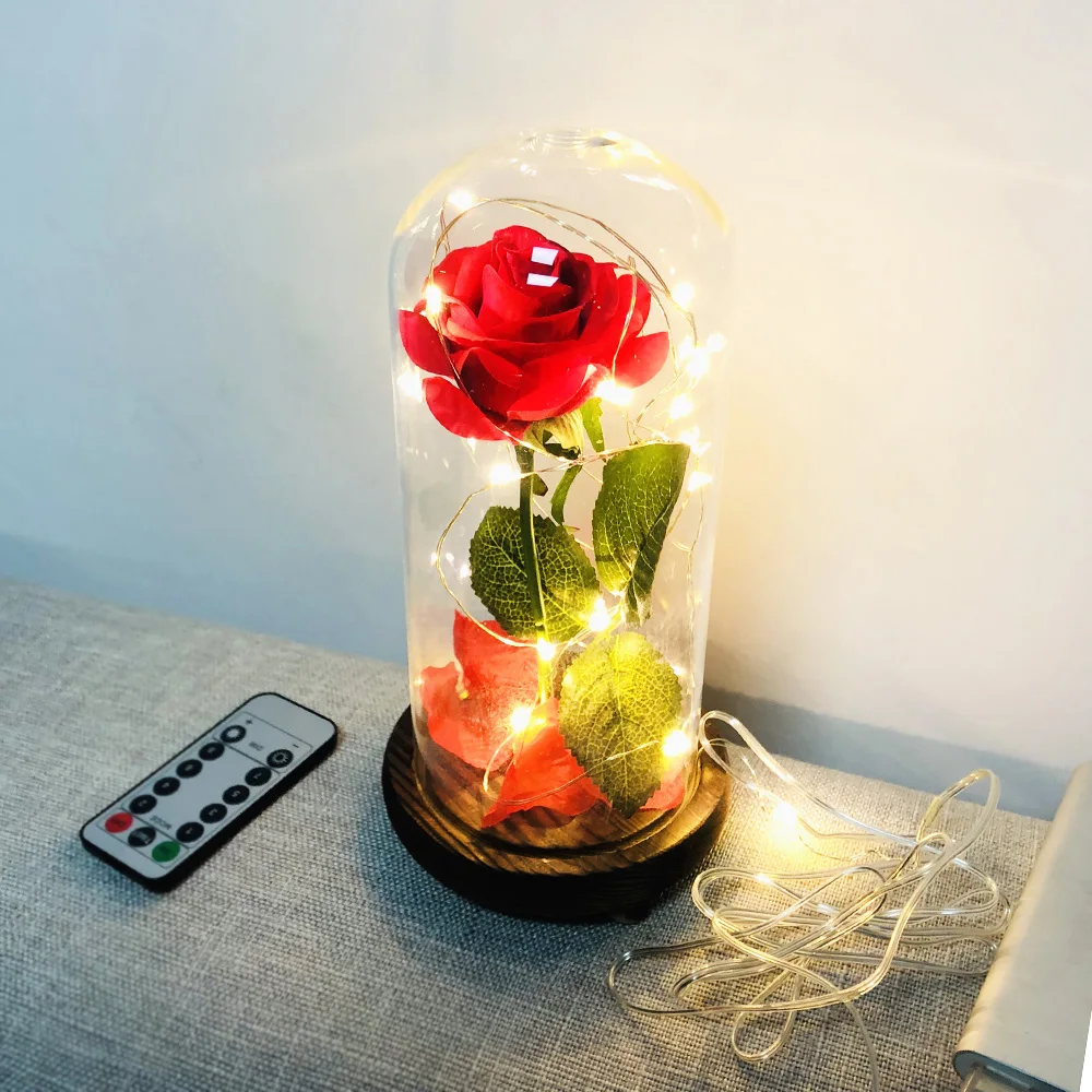 

LED Beauty Red Rose With Remote Control 8 Light Modes For Valentine's Day Graduation Day Anniversary Birthday Gifts D25