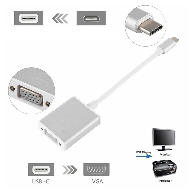 50 шт./лот BRSUANG USB 3,1 тип-c к VGA конвертер для Macbook Pixel Chromebook Galaxy S8/9 мужчин и женщин видео кабель 1080P