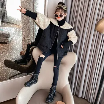 

2021 Autumn Winter Kids Fleece Outdoor Jackets For Girls Thick Warm Child Padded Outerwear Casual Baby Girls Coats Clothing D110