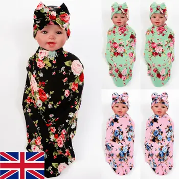 

Infant Baby Blanket Swaddle Muslin Wrap Warm Swaddling Sleeping Bag+Hat 2PCS Set