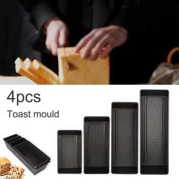 

4pcs Non-stick Bread Baking Tray Pan Kit Carbon Steel Heat-resistant Toast Mould Cake Pastry Toast Box Kitchen Gadgets