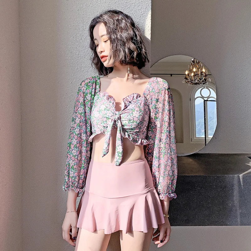 

Swimwear Women Swimsuits Bikini Girls Kids Swimsuit New Swimming Suit Swim Two Pieces Sexy Push Uping Split Skirt Long Sleeve