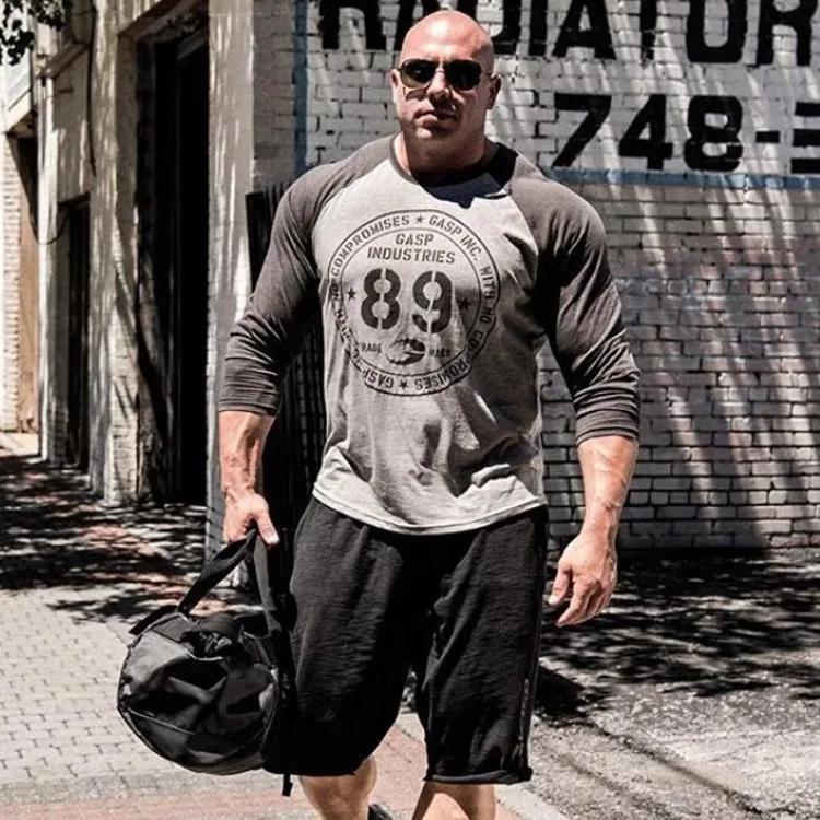 Muscle Brother фитнес с длинным рукавом смешанные цвета большой Печатный круглый вырез футболка Базовая рубашка мужской баскетбольный тренировочный костюм C