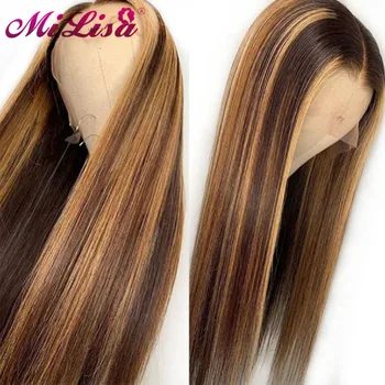 

4/27 Ombre Highlight Human Hair Wig Brown Honey Blond Color 13x4 Lace Front Wigs For Black Women Remy Straight Frontal Wig