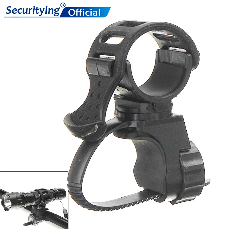 SecurityIng 360 Swivel Bicycle Cycle Bike Front Torch Mount LED Headlight Holder Clip Rubber For 20-45mm Diameter Flashlight