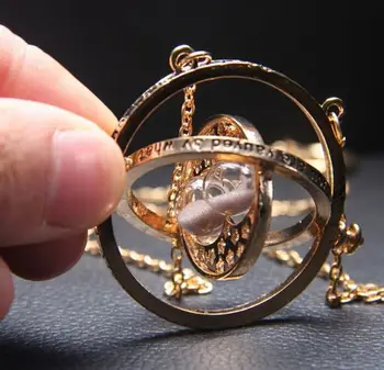 

Movie Elements HP Potter Movie Time Turner Hourglass Necklace Rotating Square Key Ring Men's Necklace Women's Necklace