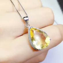 Ожерелье из натурального цитрина, подвеска,, капля воды, стильное серебро 925 пробы, карат, большой драгоценный камень# Q910237