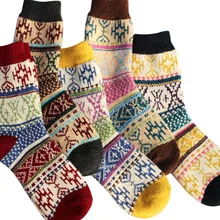 5 пар, вязаные зимние теплые женские цветные носки из искусственной шерсти, рождественские винтажные мягкие дышащие эластичные утолщенные подарочные носки