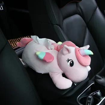 

2020 New Cartoon Unicorn Animal Car Tissue Bag Holder Automotive Backseat Hanging Plush Paper Towel Case Napkins Storage Bag