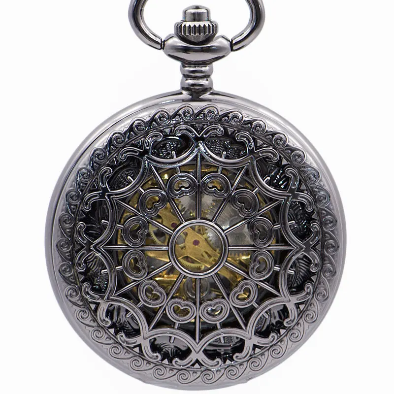 

5Pcs/lot Retro openwork pattern mechanical Roman numerals pocket watch classic steampunk watch FOB + gift box