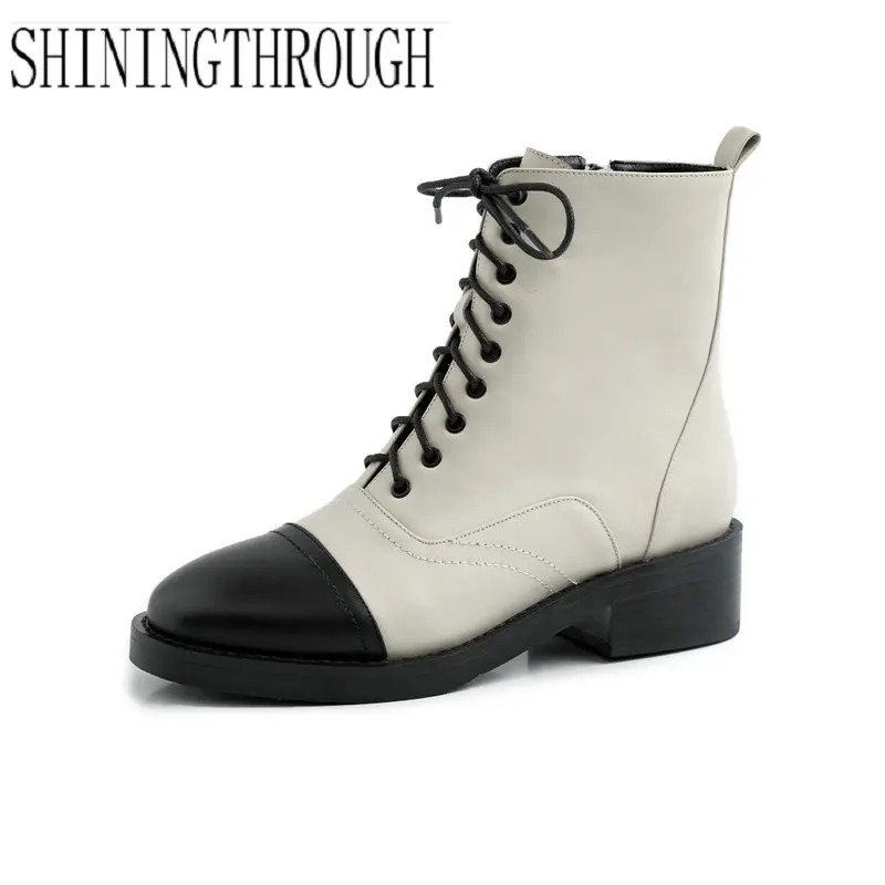 

Top Quality Basic Boots Women Genuine Leather Low Heels Short Ladies Shoes Woman Round Toe Party Motorcycle Boots