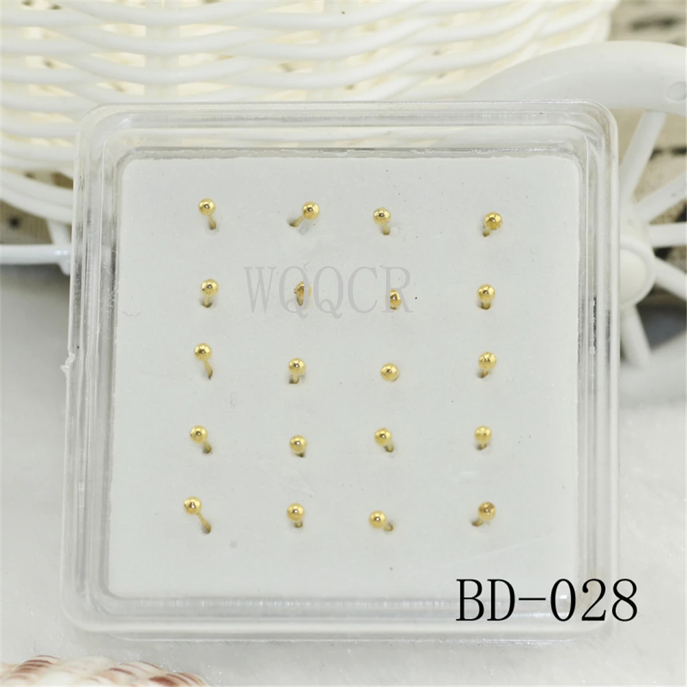 Small Ball Nose Rings Piercing Nose Studs 2.0mm Ball Shape 925 Silver/ Gold Color 20Pcs/Box Body Piercing Jewelry