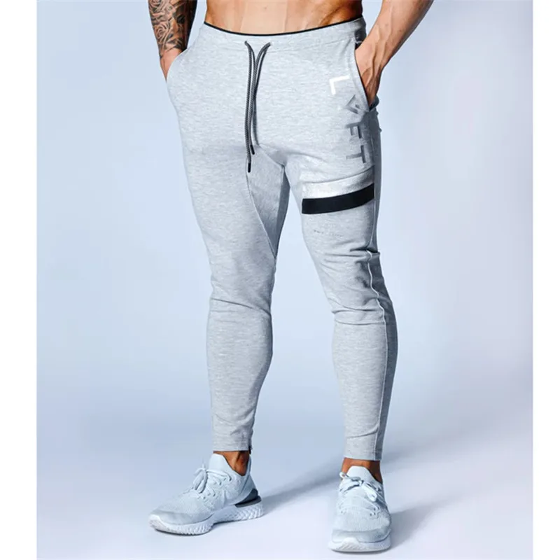 Осенние мужские брюки для бега, мужские спортивные брюки-карандаш, хлопковые мягкие брюки для спортивного зала, фитнеса, бодибилдинга, спортивные брюки - Цвет: gray