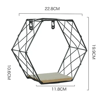 

Hexagon Metal Wire Wooden Wall Storage Shelf Hanging Rack Mesh Display Shelve Storage Shelf 220 New