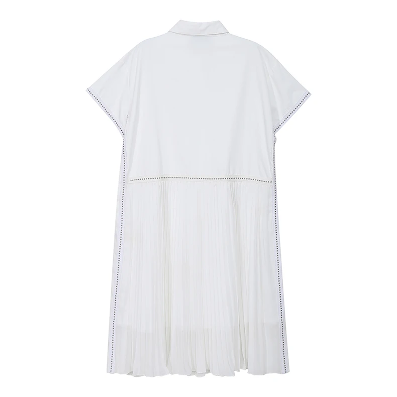 New Fashion Black Pleated Chiffon Hem Lapel Shirt Dress