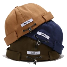 Vintage Dome Hat Hommes Solide Couleur Bonnets Pour Femmes Docker Sailor Sertissage Brimless Roulé Cuff Caps Casual Seau Chapeaux En Gros