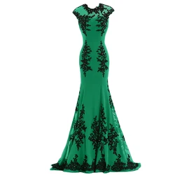 2018 vestido de noiva Emerald Green Arabic Style Evening gown Mermaid Black lace Applique Sample mother of the bride dresses