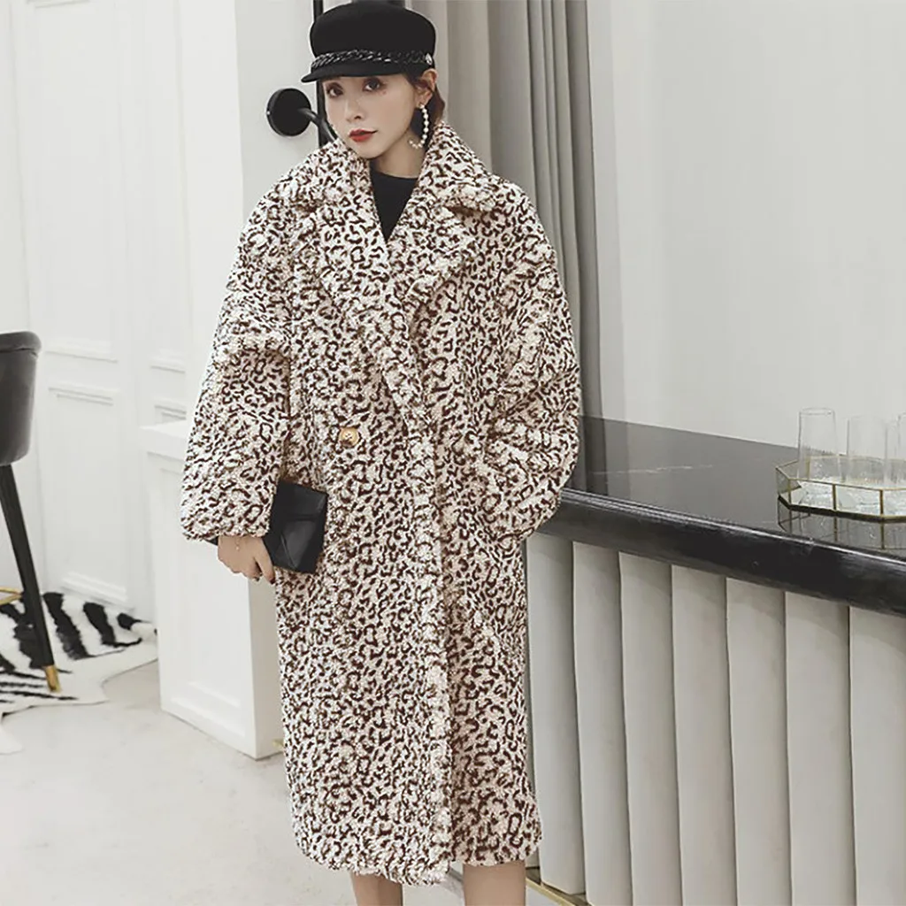 JAYCOSIN женское леопардовое пальто модное осенне-зимнее женское повседневное леопардовое пальто из искусственного меха длинная куртка-ветровка для женщин s