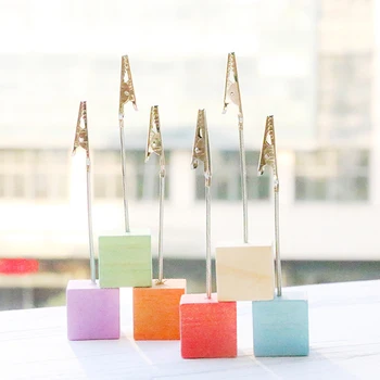 

1pcs Mini Wooden Photo Card Paper Clips Colorful Metal Memo Table Stand Picture Note Paper Photo Holder Office Binding Supplies