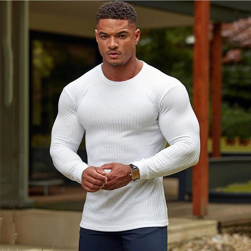Frühling Mode Oansatz Pullover Männer Elastizität Streifen Gestrickte Pullover Männer Solide Sport Pullover Männlichen Herbst Slim Fit Strickwaren – Detail 14