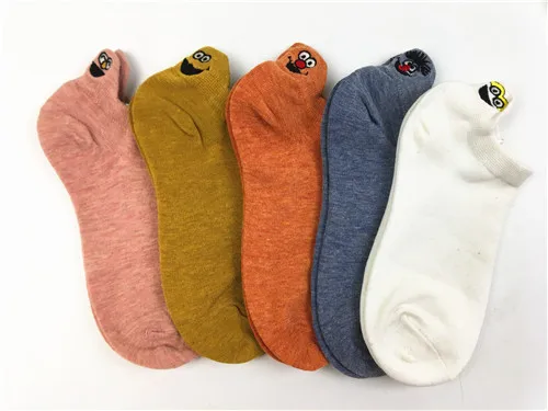 5 пар/упак. Kawaii вышитые экспрессии женские носки счастливые Модные ботильоны забавные Женские носочки хлопок Лето конфеты цвет - Цвет: 10