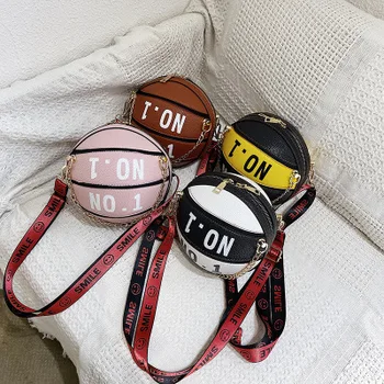 

basketball purse bags for women 2020 new Korean fashion pink small round bag Wide shoulder strap shoulder messenger bag mini sac