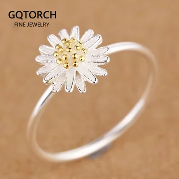 

Solid 100% 925 Sterling Silver Rings For Women Small Fresh Daisy Flower Party Opening Adjustable Jewellery Anillos Mujer