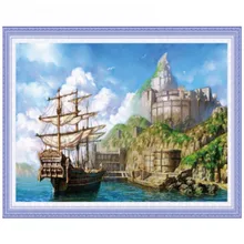 Алмазная вышивка Корабль у берега Рыжий Кот 30х40см