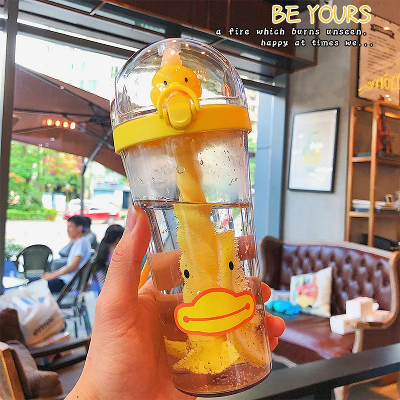 Water Bottle 500ML Plastic Drinkware Tour Outdoor Sport School Leak Proof Cartoon straw Climbing Bottles | Дом и сад
